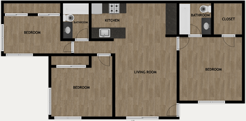3 Bed 2 Bath Floor Plan at Sycamore Hills Village Apartments, Vista, CA, 92081